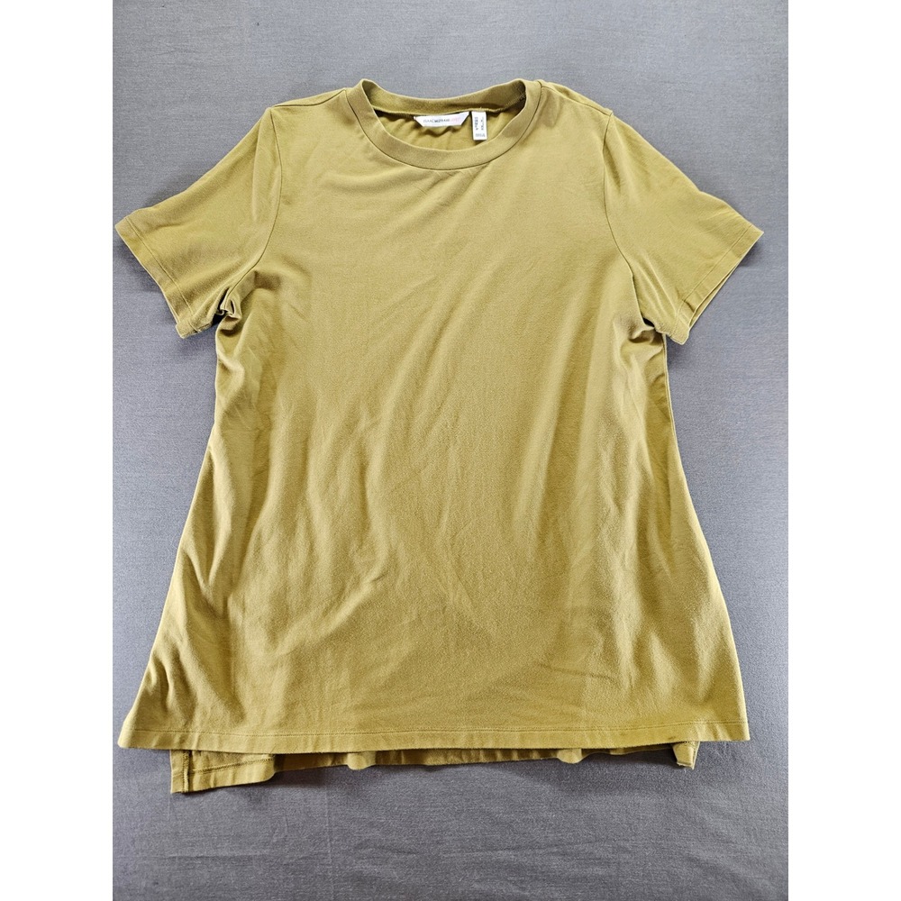 Isaac Mizrahi Live Womens Large Mustard Olive Green Short Sleeve Crew Neck Tee